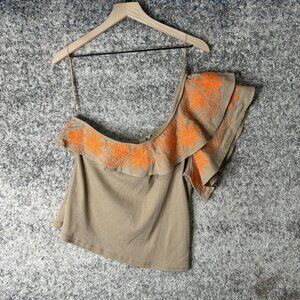 Dolan Left Coast Collection Tank Top Womens XL Off Shoulder Ruffle Embroidered